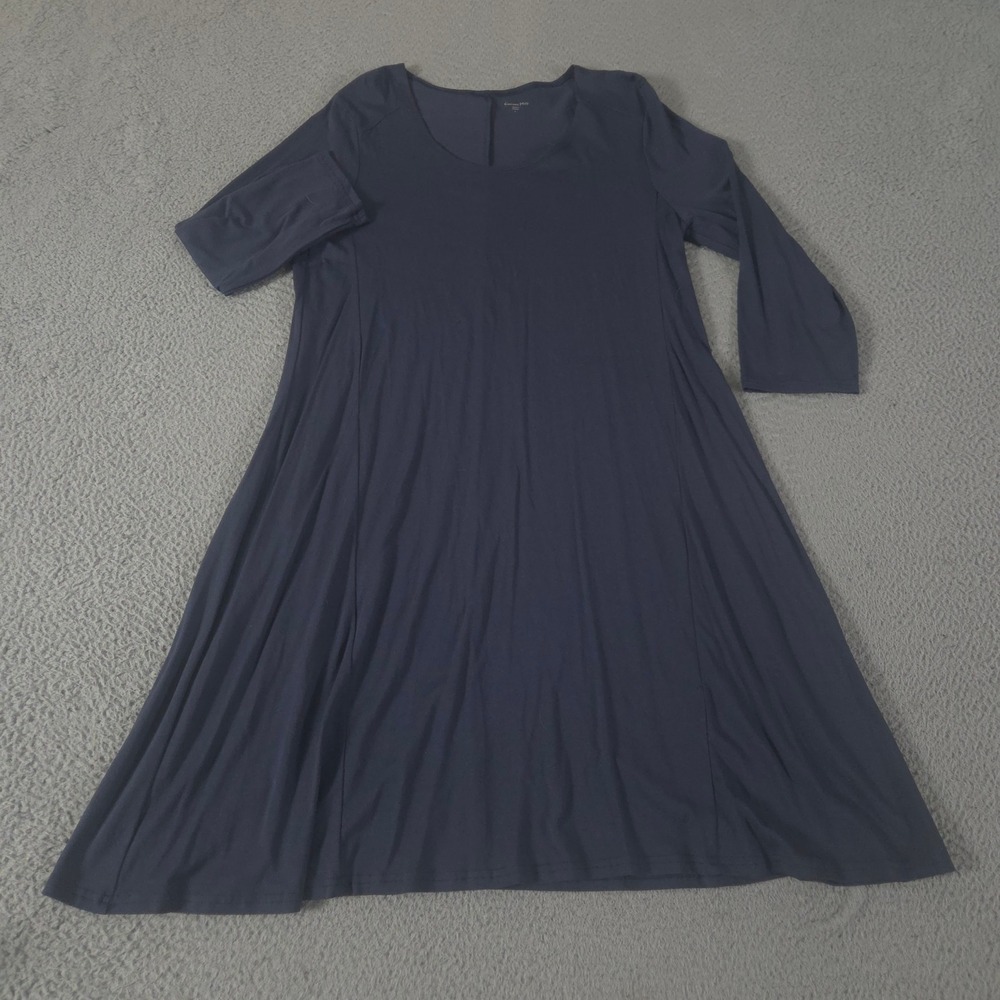 Garnet Hill Dress Womens L Navy Knit Trapeze Viscose Spandex Stretch Flowy Swing